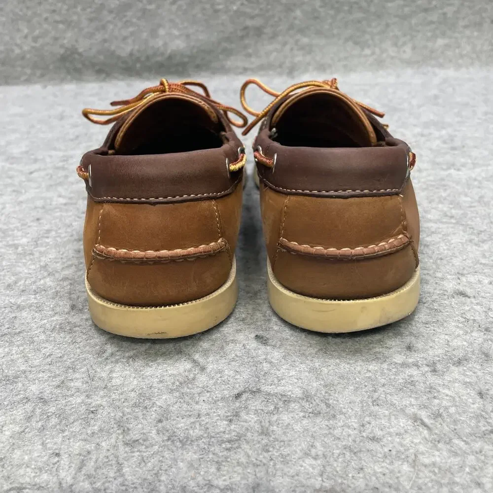 LL Bean Mens 8 D Brown Leather Boat Shoes Moc Toe Lace Up Casual